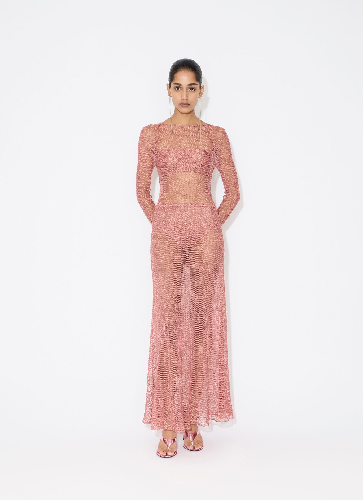 MESH KNIT LONG DRESS ALAÏA CORAL MESH KNIT LONG DRESS